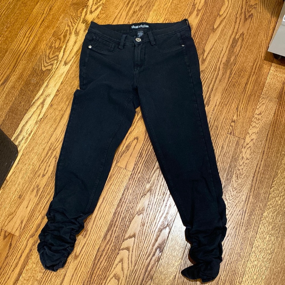 Cropped Cinched Black Stretchy Jeans
